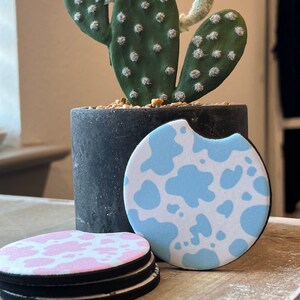 Blue Moos Car Coasters | Set of Two, Cup Holder Coasters, Car Gift, Birthday Gift For Women, Car Accessories, Sweet 16 Gift, Western, Cow