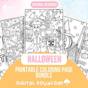 Paquete de páginas para colorear de Halloween / Página para colorear imprimible, temática de Halloween, actividades espeluznantes para niños, descarga digital, hoja para colorear de otoño