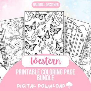 Western Coloring Page Bundle | Printable Coloring Page, Cowgirl Themed, Activities For Kids And Adults, Digital Download, Cute Color Sheet,