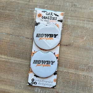 Howdy Pumpkin Car Coasters | Set of Two, Cup Holder Coasters, Car Gift, Birthday Gift For Women, Car Accessories, Sweet 16 Gift, Spooky Szn