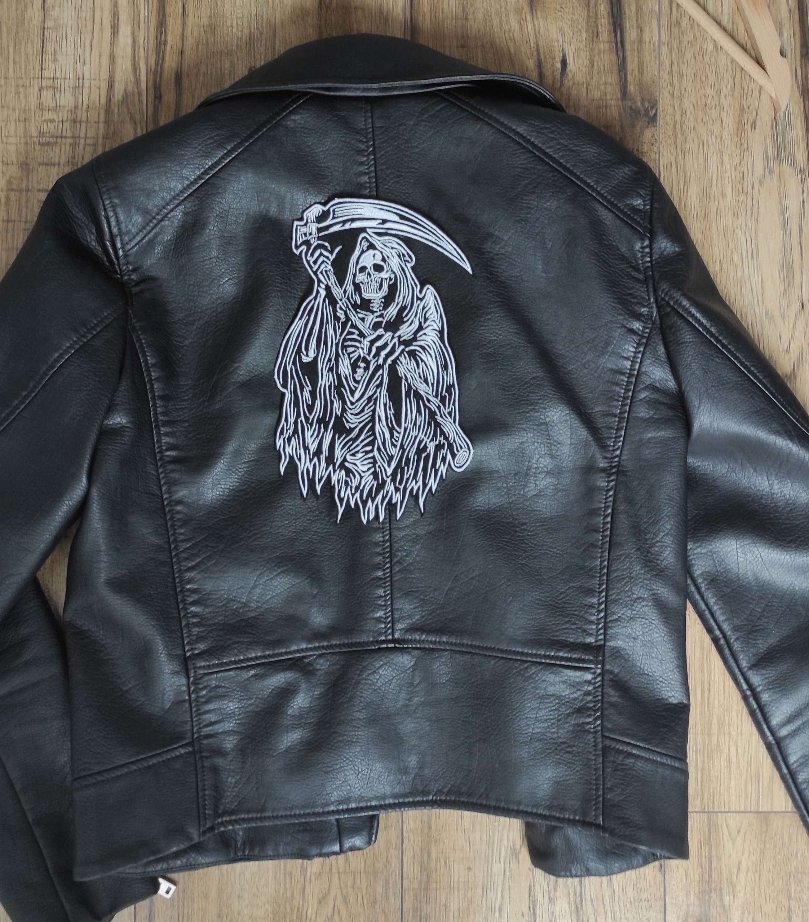 REAPER White Large Back Patch for Custom Biker Vest, Harley Davidson ...