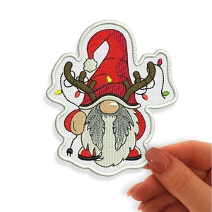 Reindeer Gnome Patch, Christmas Embroidered Patches, Gnome Iron On Patch