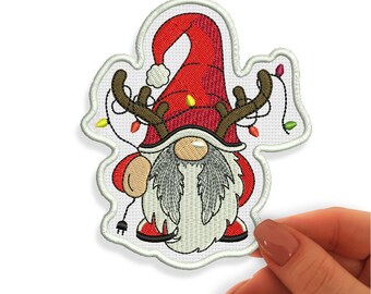 Reindeer Gnome Patch, Christmas Embroidered Patches, Gnome Iron On Patch