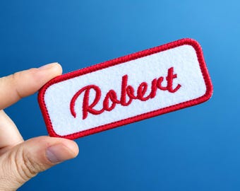 Individuell gestalteter Namensaufnäher im Vintage-Stil, gesticktes Namensschild zum Aufbügeln, Namensaufnäher für Uniformen, Namensschild im Vintage-Stil