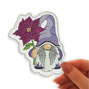 Poinsettia Gnome Patch, Christmas Embroidered Patches, Iron On Patch