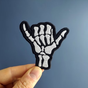 Shaka Hand Loose Gesture Hand Skeleton Bones Iron On patch