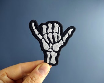 Shaka Hand Loose Gesture Hand Skeleton Bones Iron On patch