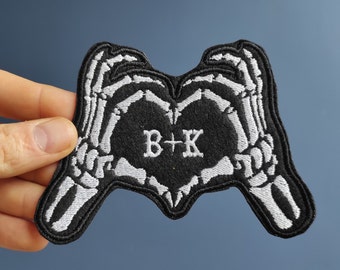 Custom Skeleton hand patch with banner, patch for bridal denim jacket, Wedding large patches