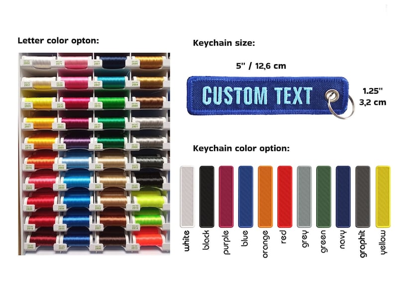 Graphite Color Key Chain Custom Embroidery Keychain, Personalized Name Tag, Personalized ...