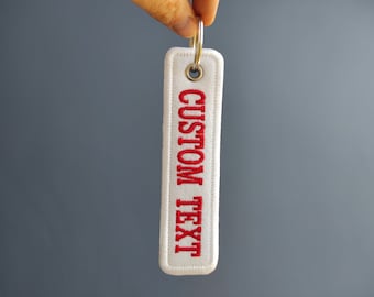 Custom Text Embroidery Keychain, Personalized Keychain, Sports Team Keychain, Name Keychain