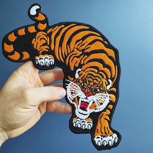Large tiger patch, Embroidered patch, Iron on patch, applique, Sew on patch, for jacket, for Vest