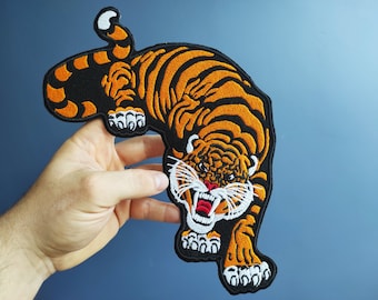 Large Tiger Embroidered Patch, Iron On or Sew On (6x9.5 Inch)
