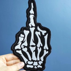 Skeleton Middle Finger Large Back Patch for Custom Biker Vest,  Embroidered Large Iron On Patch, Backpatch,Harley Davidson Patches