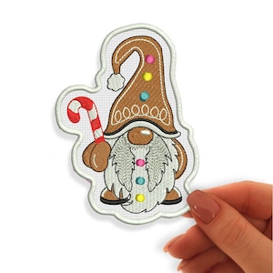 Gingerbread Gnome Patch, Iron On Embroidered Patches, Christmas Ornaments, New Year Decor,