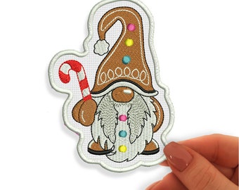 Gingerbread Gnome Patch, Iron On Embroidered Patches, Christmas Ornaments, New Year Decor,