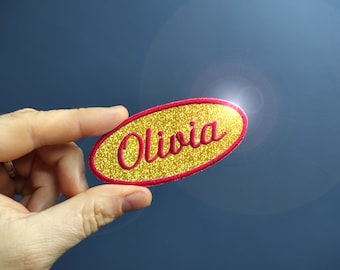 Etiqueta de nome personalizada com glitter, etiqueta de nome bordada para passar a ferro.