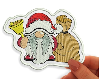 Santa Gnome Patch, Iron On Embroidered Patches, Christmas Patches