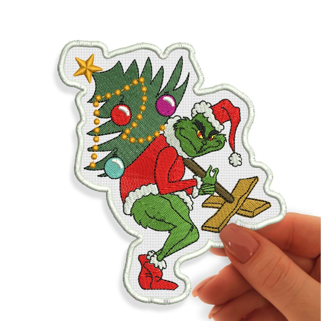 Grinch Embroidered Patch Grinch Christmas Tree Iron on Patch Etsy