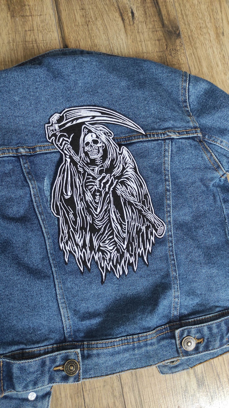 REAPER White Large Back Patch for Custom Biker Vest, Harley Davidson ...