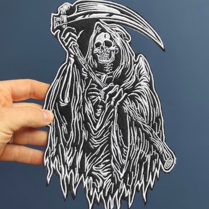 REAPER white Large Back Patch for Custom Biker Vest, Harley Davidson Patches