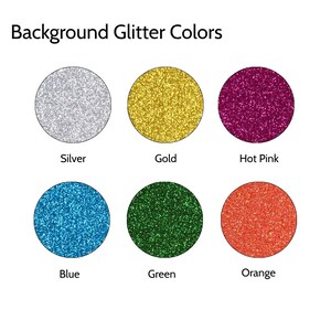 K&ouml;nnte beinhalten: Sechs Glitzerfarben: Silber, Gold, Pink, Blau, Gr&uuml;n und Orange. Jede Farbe wird in einem Kreis dargestellt.
