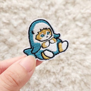Mofusand Shark - iron-on patch, embroidered patch, permanent stitch patch, anime patch, cat
