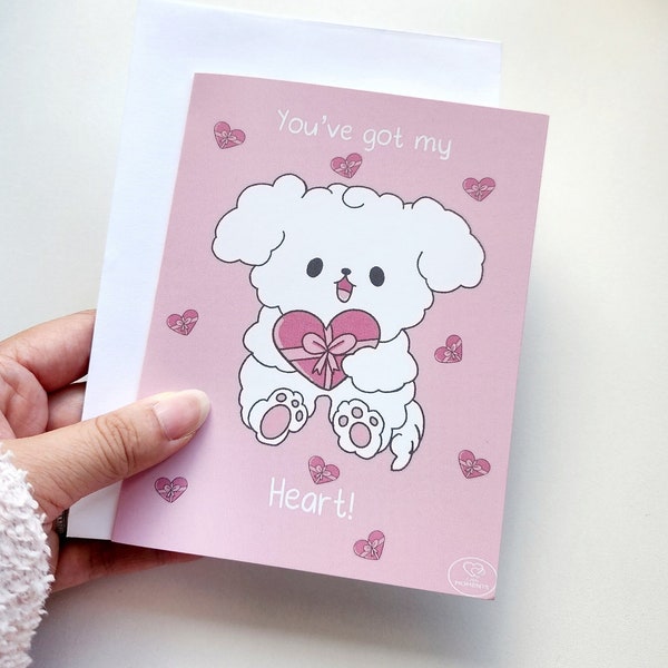 Love Heart Kenjii the Small White Fluffy Dog - Premium Valentines Birthday Greeting Card / Funny Greeting Card - Maltese Shihtzu Poodle