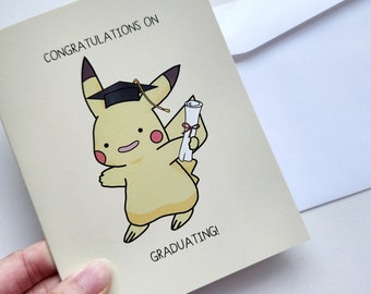 Derpy Ditto Pikachu Graduation - Premium Glossy Vinyl Stickers / Card with Envelope