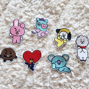 BT21 BTS Iron On Patch - Handmade Embroidered Permanent Stitch Patch for tees, bags, apparel (Tata Mang Chimmy RJ Koya Cooky Shooky)
