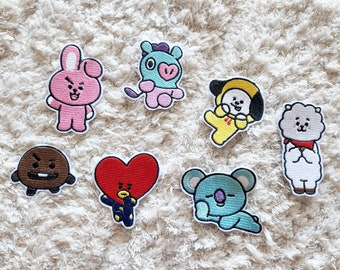 BT21 BTS Iron On Patch - Handmade Embroidered Permanent Stitch Patch for tees, bags, apparel (Tata Mang Chimmy RJ Koya Cooky Shooky)