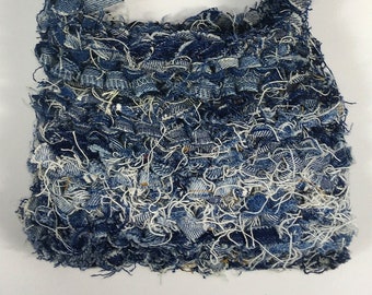 Knitted upcycled bag (blue denim)