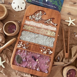 Bandeja sensorial Ocean Layers de madera de cerezo, suministros educativos para lecciones de educación en el hogar, tablero de aprendizaje Montessori, juguete de madera