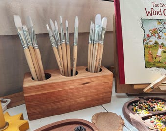 Rustic wooden art supplies holder minimalist primitive block prek preschool kindergarten homeschool room gift pencil marker office
