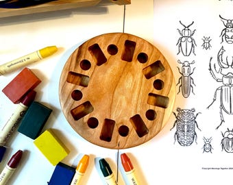 Waldorf CIRCLE Stockmar crayon holder minimalist crayons sticks blocks preschool kindergarten homeschool supplies room wood wooden