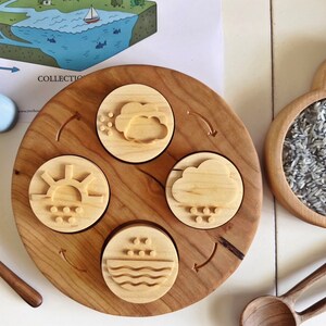 WATER CYCLE double sided play dough stamps maple wood 4 part homeschool lesson activity weather Montessori learning wooden toy lifecycle image 3