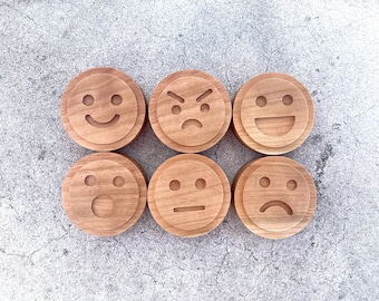 EMOTIONS Cherry wood play dough STAMP SET playdough crafts kids toddlers Feelings clay toy kit stampers homeschool Montessori lesson