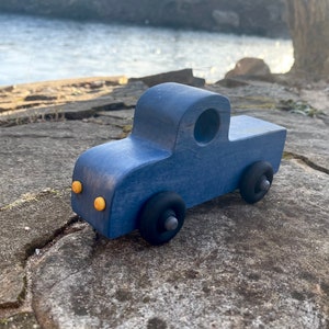 The LITTLE BLUE TRUCK jumbo maple wood nontoxic ecofriendly stained rolling large truck wooden toy