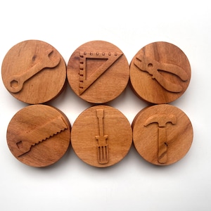 TOOLS Cherry wood play dough Stamp Set Chunky dinos dino kids toddlers stampers wooden blocks play dough homeschool Montessori toy