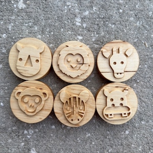 SAFARI ANIMALS maple wood playdough Stamp Set Chunky crafts kids toddlers stampers wooden playdoh play dough homeschool Montessori toy