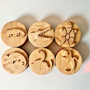 Reptiles wooden playdough Stamp Set Chunky crafts kids toddlers stampers wood playdoh blocks play dough homeschool Montessori toy reptile