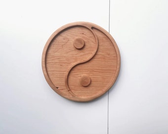 Yin yang Cherry Wood catch all change keys tray meditation tinker board homeschool mindfulness yoga gift hippie Chinese