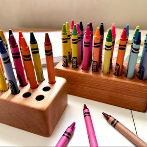 Rustic wooden crayon holder 24 count minimalist crayons sticks blocks prek preschool kindergarten homeschool supplies room gift