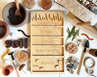 Soil Layers sensory tray maple wood  educational homeschool lesson activity supplies Montessori learning board wooden toy earth dirt