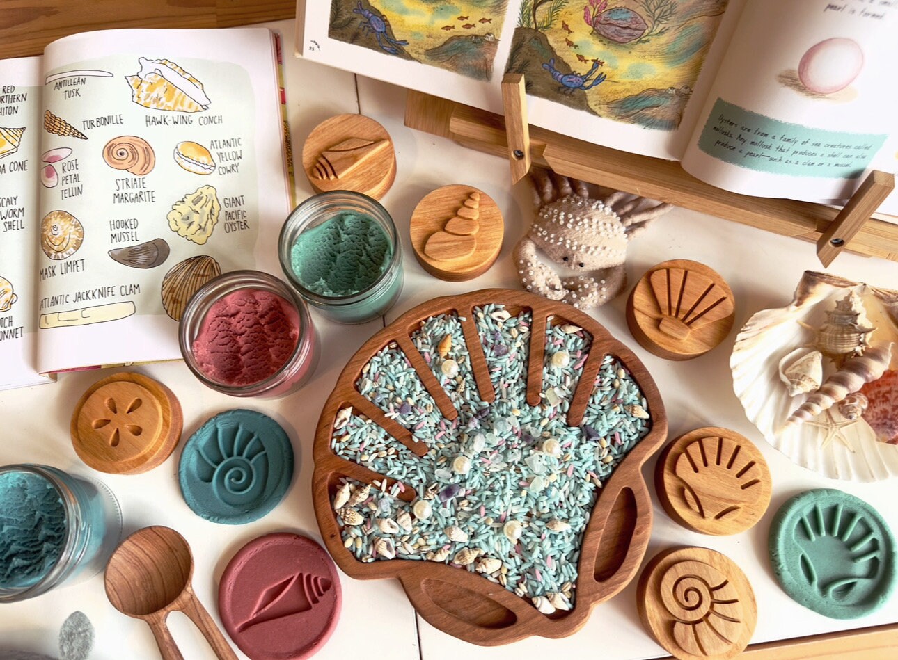 Ocean Treasures Cherry Wood Ocean Beach Playdough Stamp Set Chunky Play ...