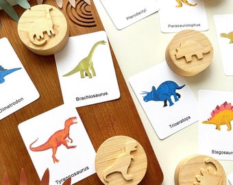 DINOSAURS Maple wood playdough Stamp Set Chunky dinos dino kids toddlers stampers wooden blocks play dough homeschool Montessori toy