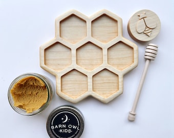 HONEYCOMB MAPLE Wood Tinker sensory sorting TRAY bee beehive homeschool lesson play board plate honey comb flower kit play dough stamp bugs