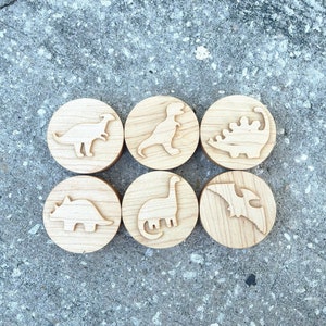 DINOSAURS Maple wood playdough Stamp Set Chunky dinos dino kids toddlers stampers wooden blocks play dough homeschool Montessori toy image 2