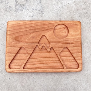 MOUNTAINS cherry wood sensory board sorting tinker tray homeschool mountain winter lesson play board pretend Montessori plate
