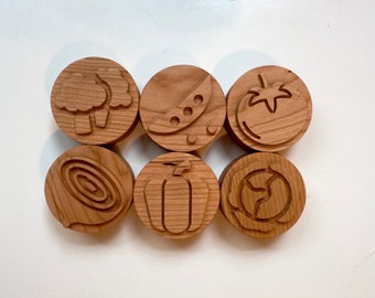 VEGETABLES cherry wood playdough Stamp Set Chunky crafts kids toddlers stampers wooden playdoh blocks play dough homeschool Montessori toy