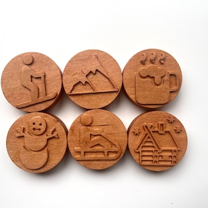 SNOW DAY Cherry wood play dough Stamp Set Chunky skiing sledding  toddlers stampers wooden blocks play dough homeschool Montessori toy